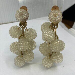 Vtg chunky white lucite dangle gogo gold tone earrings